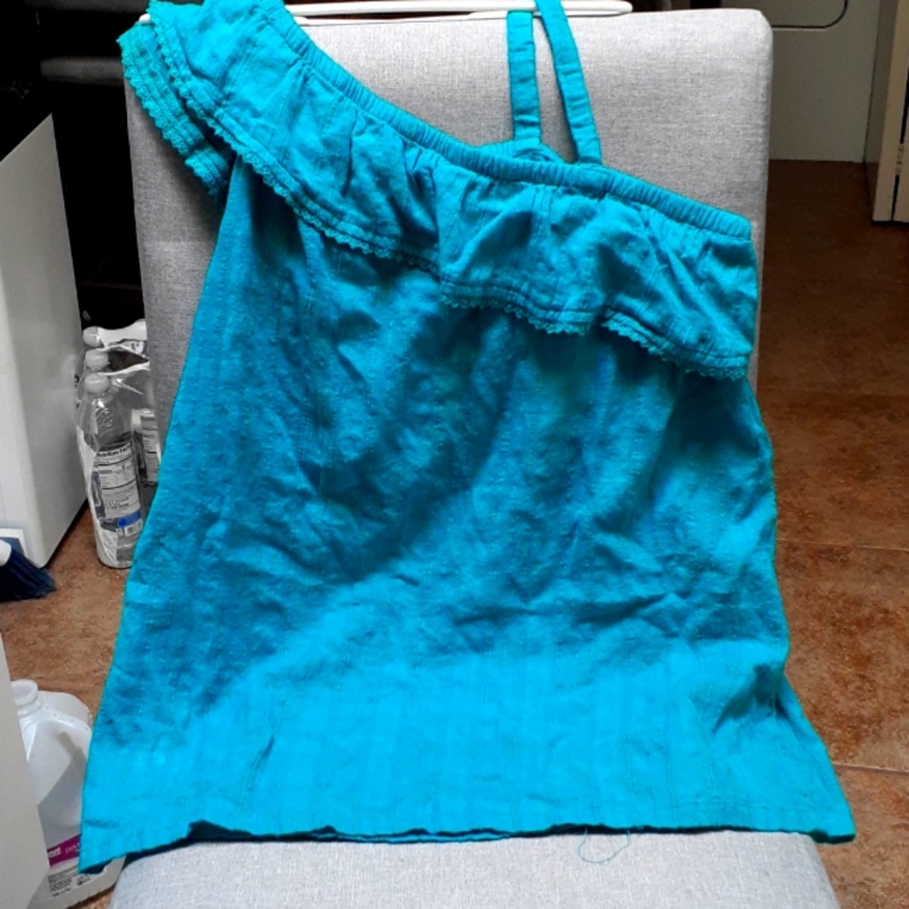 Old Navy Jr XXL 16 Teal ruffle trim fancy tank top